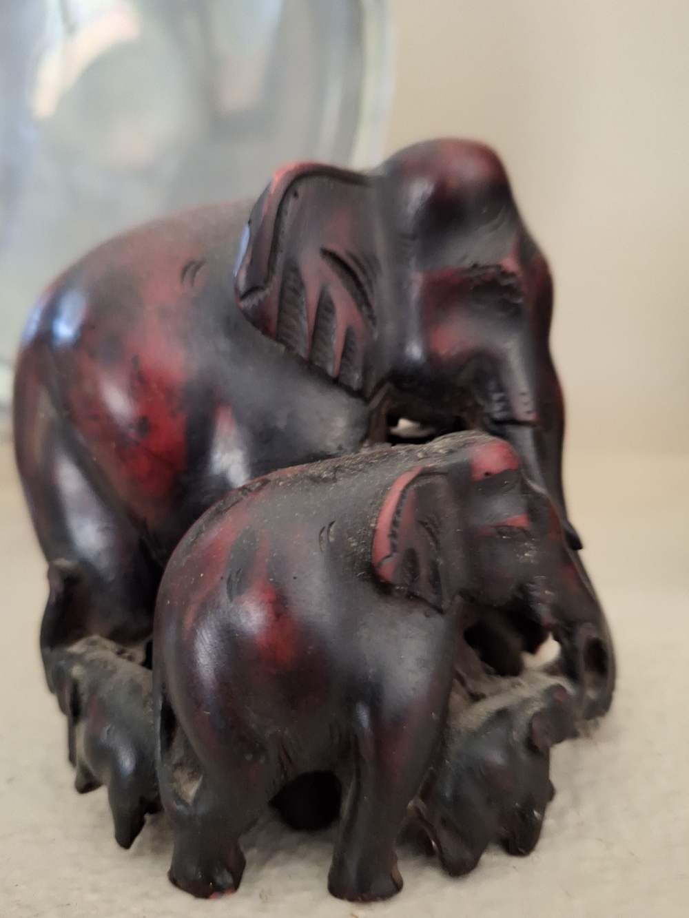 Black and Red Elephant Family Resin Sculpture - Home Art Accent - Picture 4 of 5
